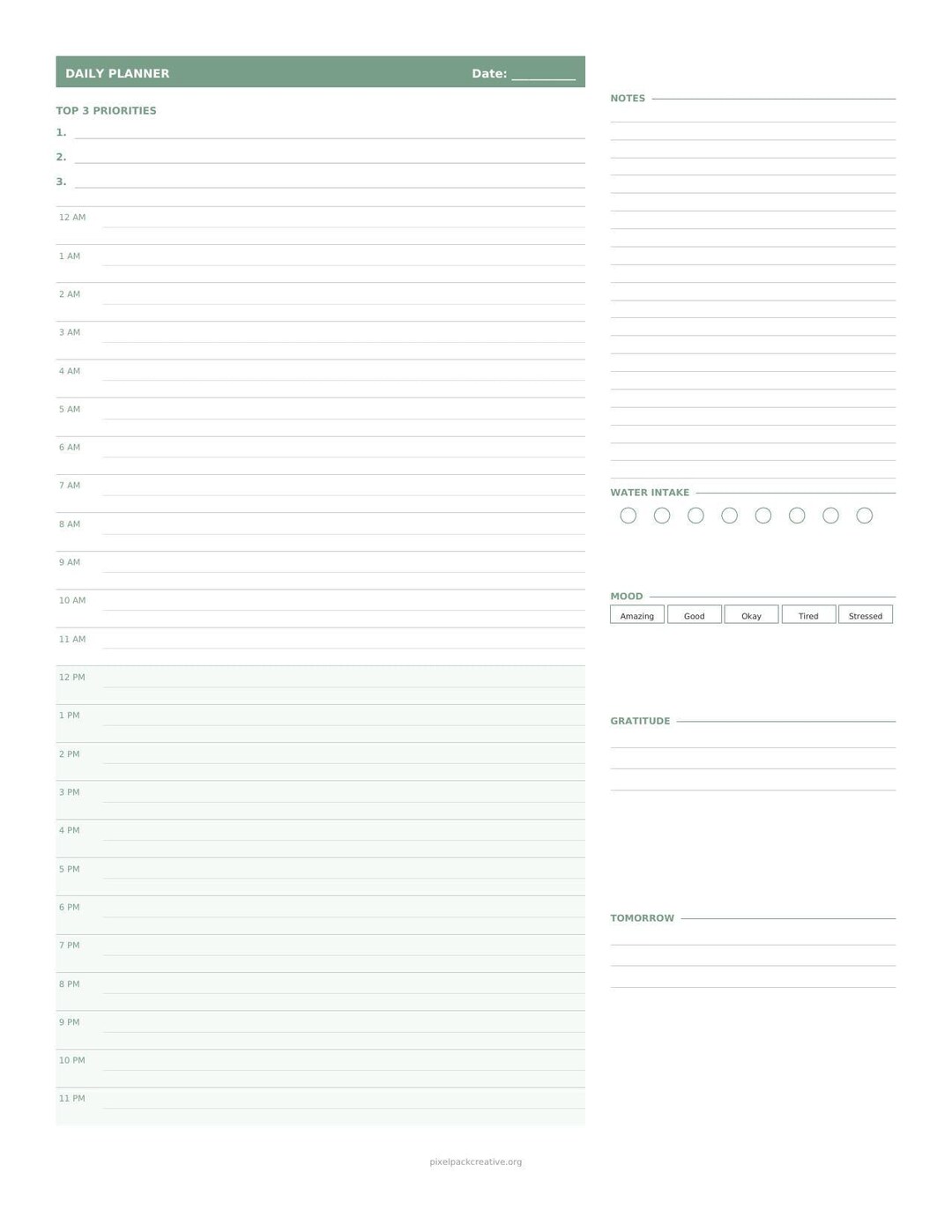 24 Hour Daily Planner Printable | Letter A4 A5 | Undated Daily Schedule ...