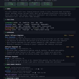 Software Engineer Resume Template | GitHub Dark Theme Developer CV (PDF Download)
