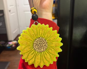 Custom Sunflower Car Freshie | Scented Air Freshener, Glitter Detail