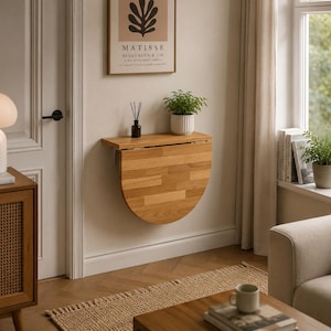 Solid Pine Wall Mounted Folding Desk – Space Saving Murphy Table with Shelf