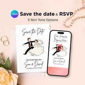 Pacote convite casamento, cartão Save the Date e site RSVP, conjunto casamento Canva editável, download imediato