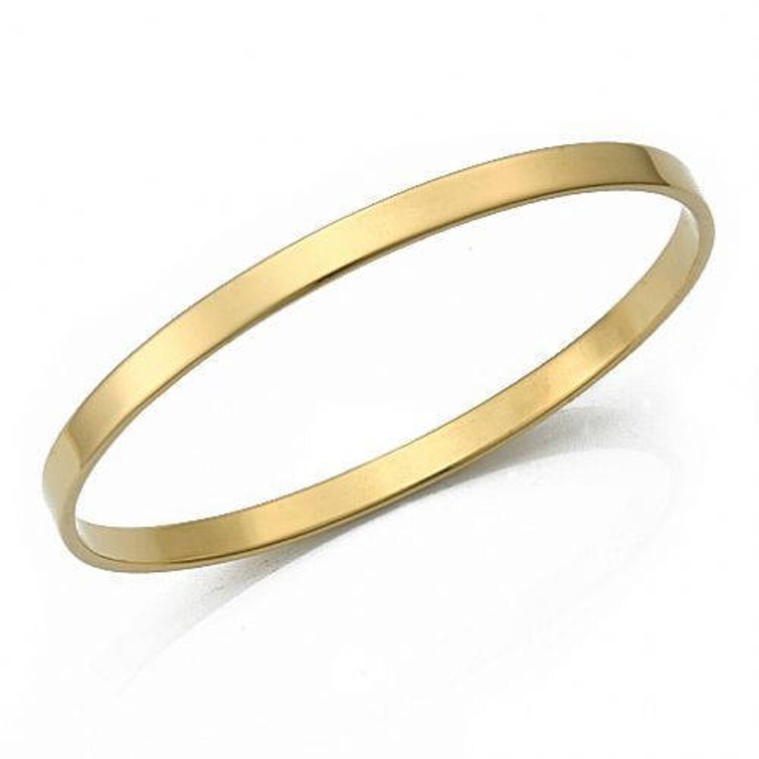 Flat Plain Gold Bracelet / Wide 6 MM Thick Sturdy Bangle / Solid