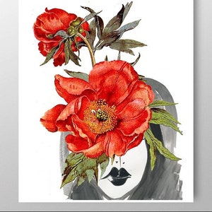 Look Through the Flowers 2 Mixed media Decorative art, Flower painting, drawing, illustration, portrait, Mothers day print Print image 1