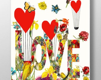 MIŁOŚĆ ROŚNIE! Technika mieszana Sztuka dekoracyjna Typografia malarstwo rysunek ilustracja portret wydruk PLAKAT