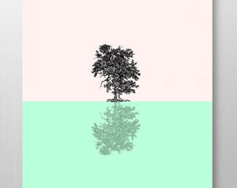 Paisaje de tranquilidad - Decoración de pared original, arte minimalista moderno, arte decorativo de medios mixtos POSTER 8x10