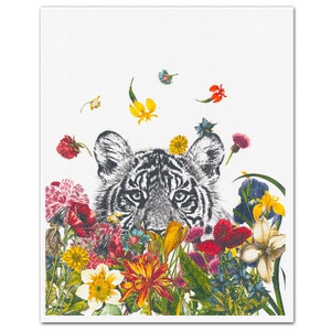 THE HAPPY TIGER! Mixed media Decorative art Animal painting drawing illustration portrait print