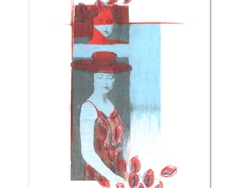 Woman with Flower - ART Print of Original Painting, Contemporary Art, Giclee Print