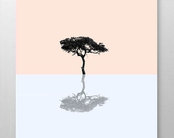 Spokojny krajobraz -Oryginalny wystrój ścienny, nowoczesna sztuka minimalistyczna, technika mieszana Sztuka dekoracyjna PLAKAT 8x10