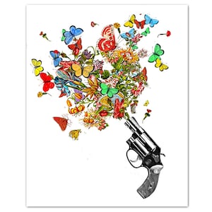 Vintage REVOLVER , Butterflies and Flowers ART Print image 1
