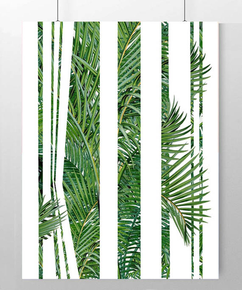 Palm Frond Art print,Nature poster, Mixed media Decorative art, Collage, POSTER image 1