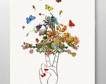 PAZ - impresión, Técnica mixta Arte decorativo, ilustración, Arte motivacional, CARTEL 8x10