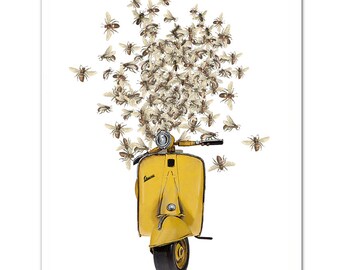 SWEET AS HONEY (Vespa) - Art Print, Illustration, scooter print Wall decor,Fine Art Prints, Art Poster