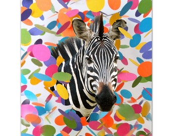 HAPPY ZEBRA PARTY! Mixed media Decorative art Animal painting drawing illustration portrait print