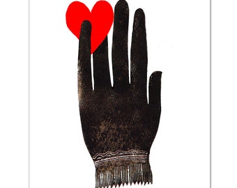 HAND WITH HEART - Love - Mixed media Decorative art ,painting drawing illustration portrait print