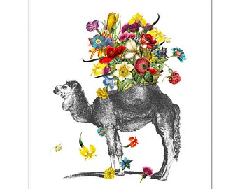 HAPPY CAMEL ! Mixed media Decorative art Animal painting drawing illustration portrait print