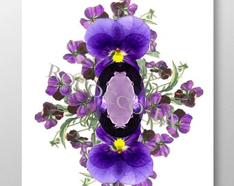 Kamień urodzinowy i nadruk kwiatowy /LUTY/Ametyst/Fiolet/Sztuka w technice mieszanej/Sztuka motywacyjna/Ilustracja/Prezent urodzinowy