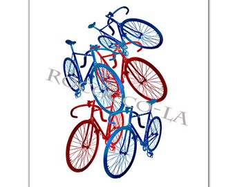 Red and Blue Bicycles/Americana, art print, Bike poster, retro, motivational art, modern art - ORIGINAL ARTWORK