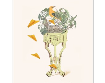 HOW TO FLY (giallo) Tecnica mista Arte decorativa Pittura animale disegno illustrazione ritratto stampa