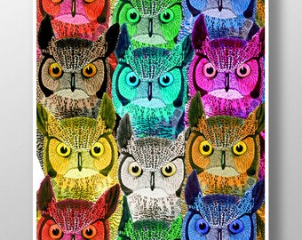 How Do Owls See In the Dark?  Mixed media Decorative art Animal painting drawing illustration portrait print