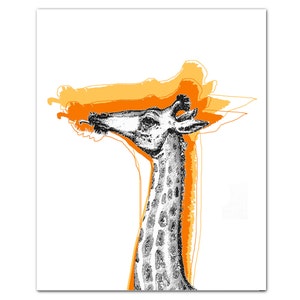 COOL GIRAFFE (Yellow) - Mixed media Decorative art Animal painting drawing illustration portrait print