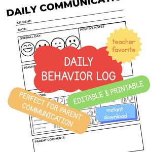 Daily Behavior Communication Log | Student Behavior Chart Printable | Parent Communication Sheet | Classroom Management Tool | Pre-K