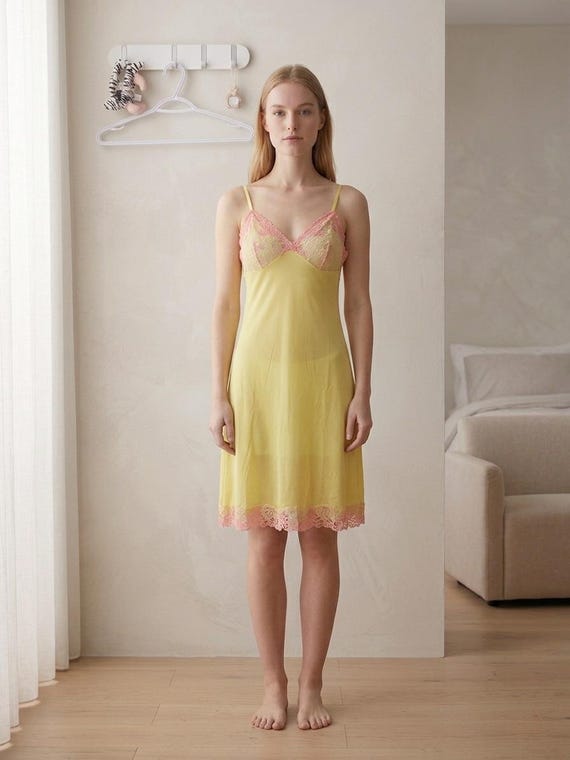Yellow Lace-Trim Chiffon Maxi Slip Dress - Chiffon