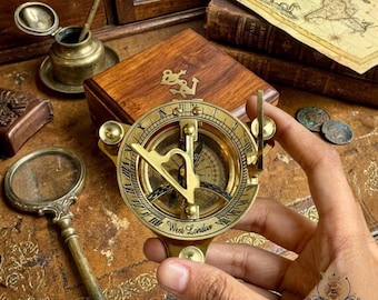Vintage Style Brass Sundial Compass – West London Maritime Navigation Gift Decor