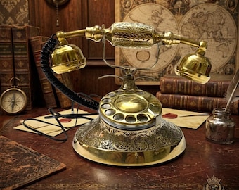 Vintage Brass Rotary Telephone – Classic Retro Desk Decor Collectible Phone