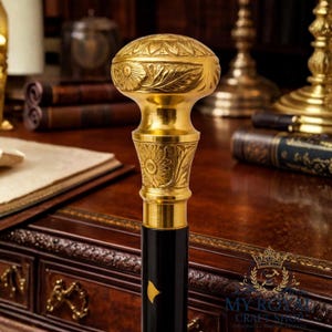 Victorian Brass Knob Walking Stick, Handmade Rosewood Cane (37 Inch)