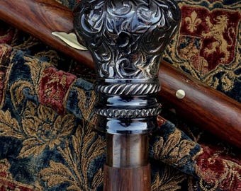 Bastón de madera hecho a mano – Mango de latón con acabado antiguo, estilo vintage.