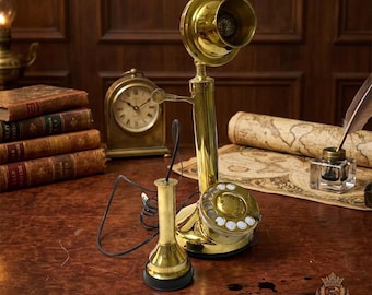 Vintage Brass Candlestick Telephone – Antique Style Desk Phone Decor Collectible