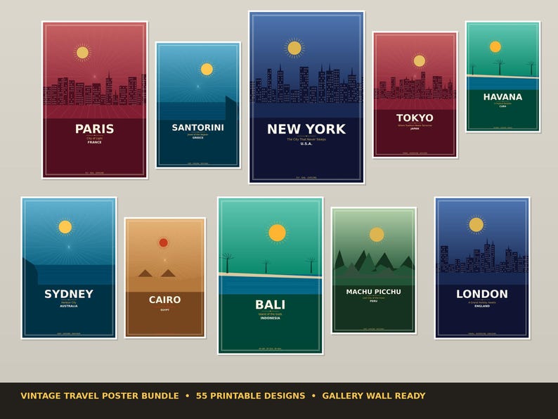 55 Vintage Travel Posters | Retro Gallery Wall Art (Digital Download) image 5