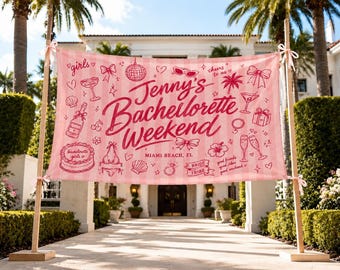 Aangepaste vrijgezellenfeest wandtapijt, gepersonaliseerde vrijgezellenweekend banner, fotoshoot vrijgezellenfeest achtergrondfoto, Bach-feestgunsten