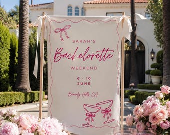 Aangepaste vrijgezellenfeest weekend tapijt, boho gepersonaliseerde vrijgezellenweekend banner, vrijgezellenfeest achtergrond, rusric vrouw partijgunsten