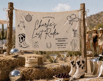 Boho laatste rodeo vrijgezellenfeest banner cowgirl disco cowgirl bruids douche decor thema achtergrond rustiek gepersonaliseerd groot western feestbord