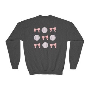 Pink Bow Baseball Pattern Youth Sweatshirt | Softball Mom Tee