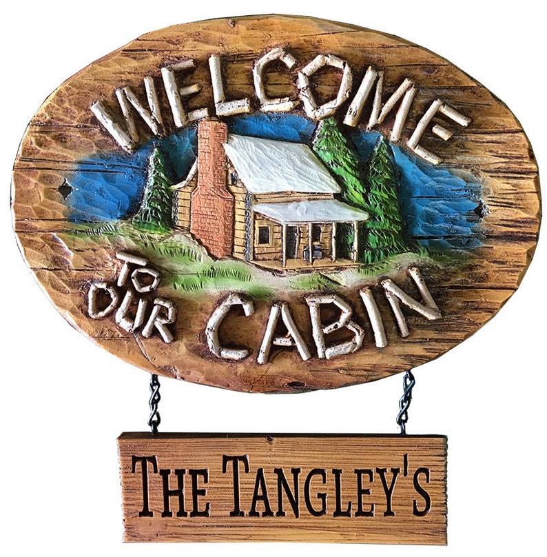 Cabin Welcome Sign Personalized with a carved hanging sign | Etsy