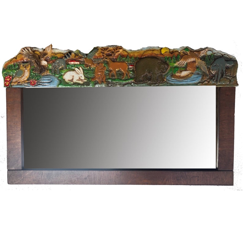 Rustic Cabin Wildlife Carved Wall Mirror Etsy