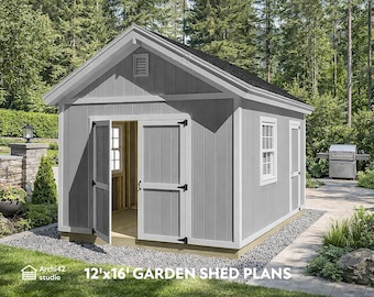 12'x16' Garden Shed Plans (PDF) | DIY Storage Building Guide with a Materials List (PDF Download)