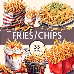 Pommes Clipart Paket, Pommes PNG Bundle, Fast Food Grafikset