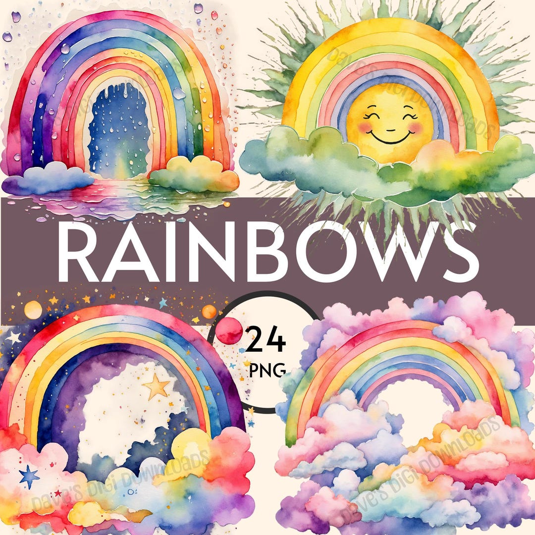 Nursery Rainbows Clipart Pack, Pastel Rainbow PNG Bundle, Baby Room ...