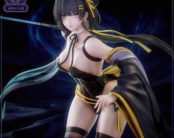Könnte beinhalten: Detaillierte Figur einer Frau in einem schwarz-goldenen Outfit, die ein Schwert hält. Die Figur hat schwarzes Haar mit goldenen Akzenten und ist dynamisch posiert. Der Text "Sylviana Sculpt" und "Patreon | Sylviana Sculpt" ist enthalten.