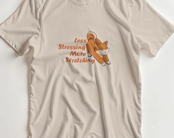 Shiba Inu T-Shirt – Less Stressing More Stretching Comic Illustration Tee