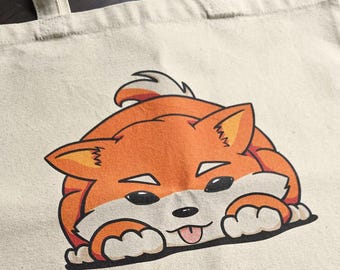 Shiba Inu Blep Tote Bag, Cotton Shopper, Dog Illustration Bag
