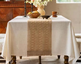 Camino de mesa minimalista oriental de ramio natural, mantelería rústica texturizada/decoración de mesa estilo wabi-sabi/centro de mesa artesanal estilo granja bohemia