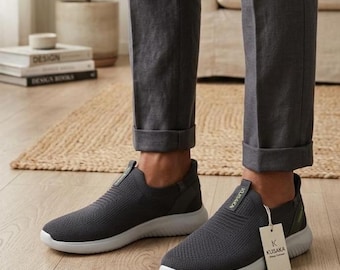 Men Knit Slip On Walking Shoes, Lightweight Breathable Sneakers for Men, Comfortable Casual Running Shoes, Everyday Travel Shoes