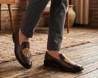 Men’s CHERRY  Embroidered Loafers Shoes, Handmade Ethnic Slip On Shoes, Traditional Wedding Jutti for Men, Punjabi Style Formal Footwear