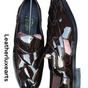 Handcrafted Patent Leather Peshawari Sandals for Men – Traditional Pakistani Style Slip-On Shoes, Brown Leather Sandals, Ethnic Footwear image 3