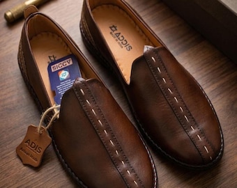 Handgemaakt kersenleren loafers voor heren | Traditionele schoenen in peshawari-stijl | Comfortabele instapschoenen | Etnische bruiloftsschoenen