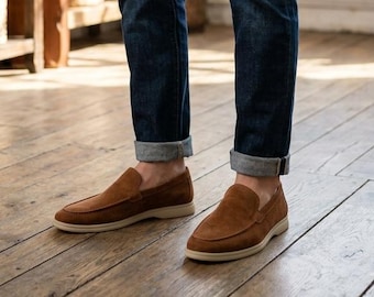 Mocasines color camel para hombre, zapatos sin cordones de gamuza, zapatos casuales para hombre, mocasines formales, mocasines clásicos, calzado cómodo para hombre.